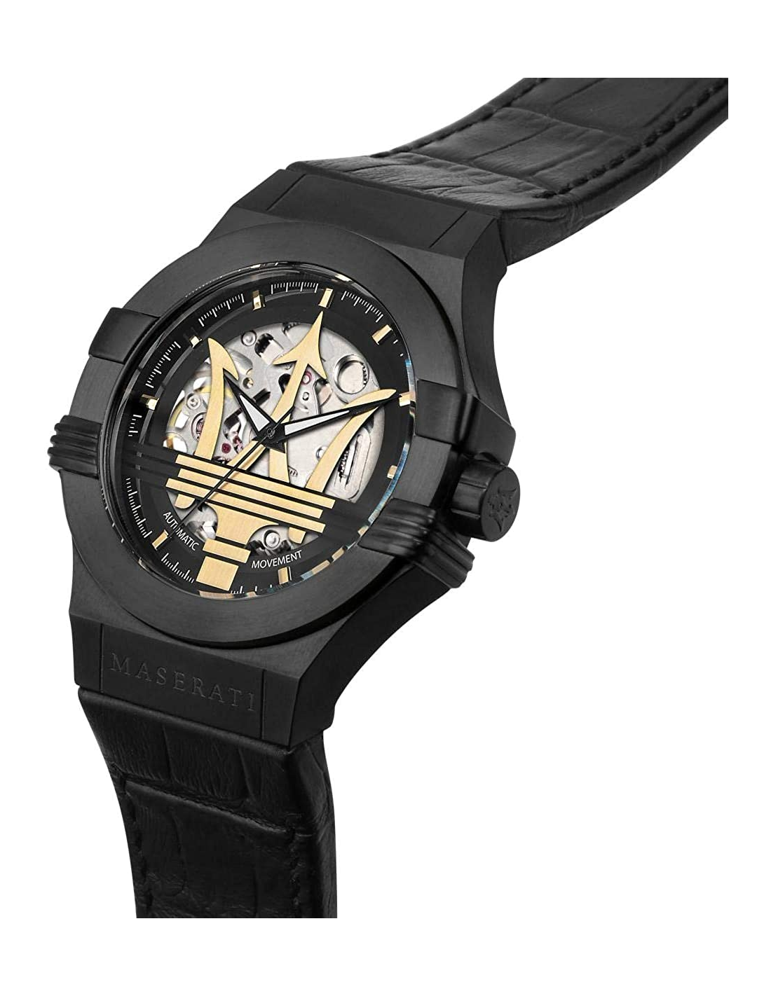 Montre Homme Maserati Potenza R8821108027 Automatique Squelette - Boîtier Noir, Cadran Doré, Bracelet Cuir vue 2