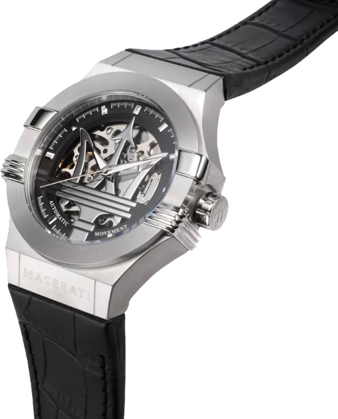 Montre Homme Maserati Automatique Squelette 42mm R8821108038 Bracelet Cuir Noir vue 2