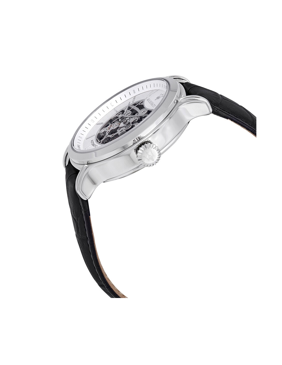 Montre automatique Maserati Epoca R8821118003 pour homme, cadran squelette gris, bracelet cuir noir vue 2