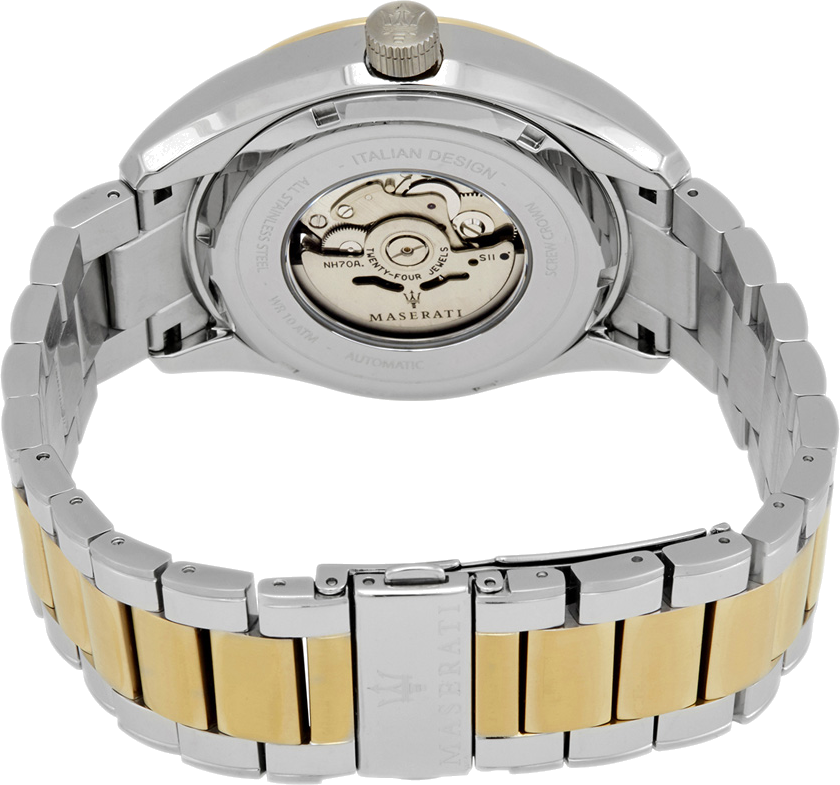 Montre Maserati Traguardo R8823112003 Squelette automatique Cadran argenté Bracelet en acier inoxydable bicolore vue 3