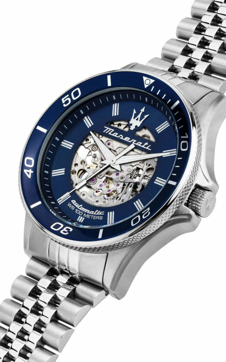 Montre Homme Maserati Automatique Squelette Acier Argenté Cadran Bleu R8823140011 vue 2