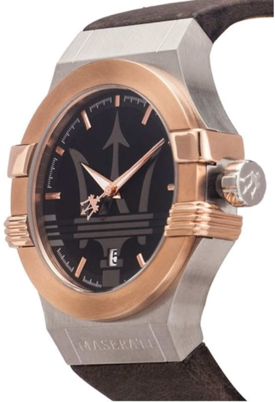 Montre Homme Maserati Potenza R8851108014, cadran noir, boîtier argent, bracelet cuir marron vue 2