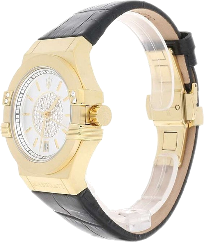 Montre Femme Maserati Potenza R8851108505 Quartz Cadran Argenté Boîtier Or Bracelet Cuir Noir vue 2