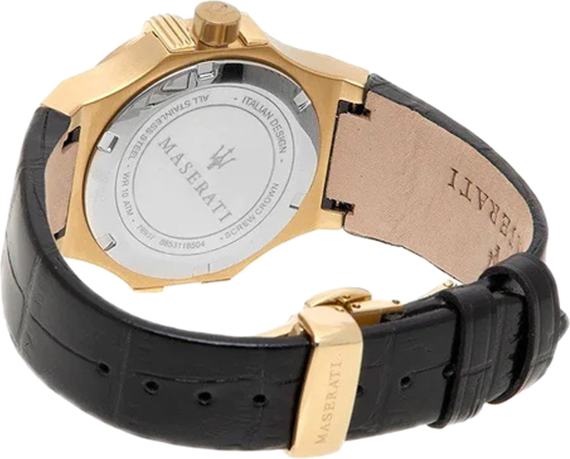 Montre Femme Maserati Potenza R8851108505 Quartz Cadran Argenté Boîtier Or Bracelet Cuir Noir vue 3