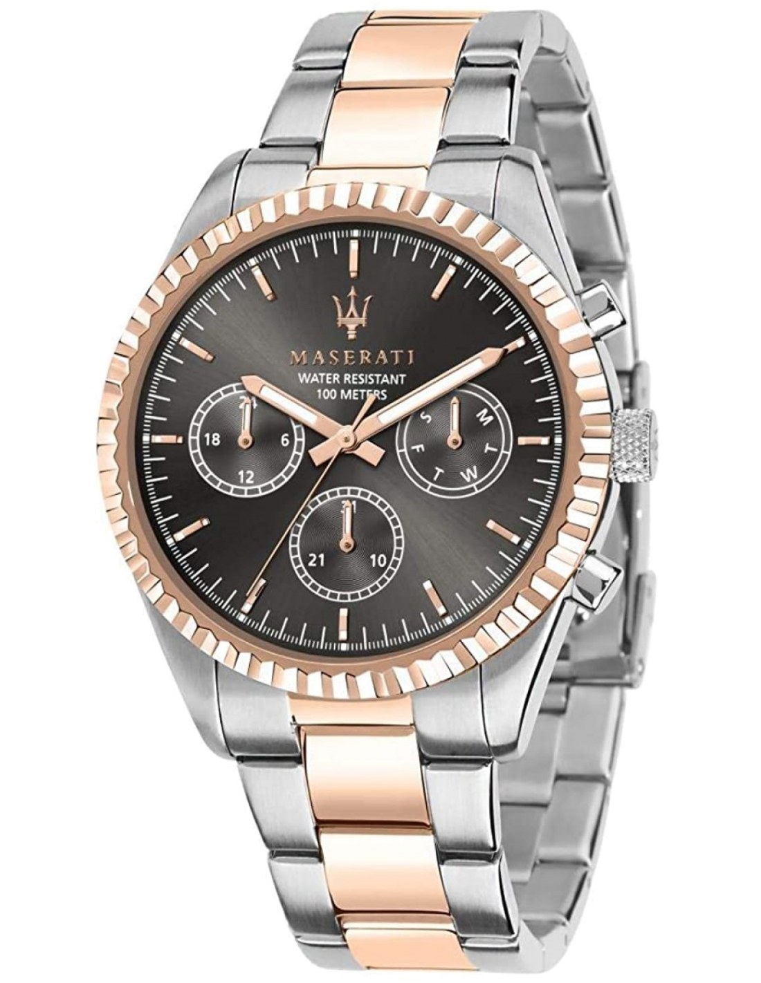 Montre Homme Maserati Competizione - Cadran Noir, Boîtier Argent et Or Rose - Réf. R8853100020