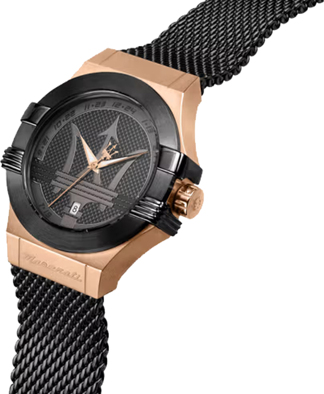 Montre Homme Maserati Potenza R8853108010 - Boîtier Or Rose, Cadran Noir, Bracelet Maille Milanaise Acier vue 2