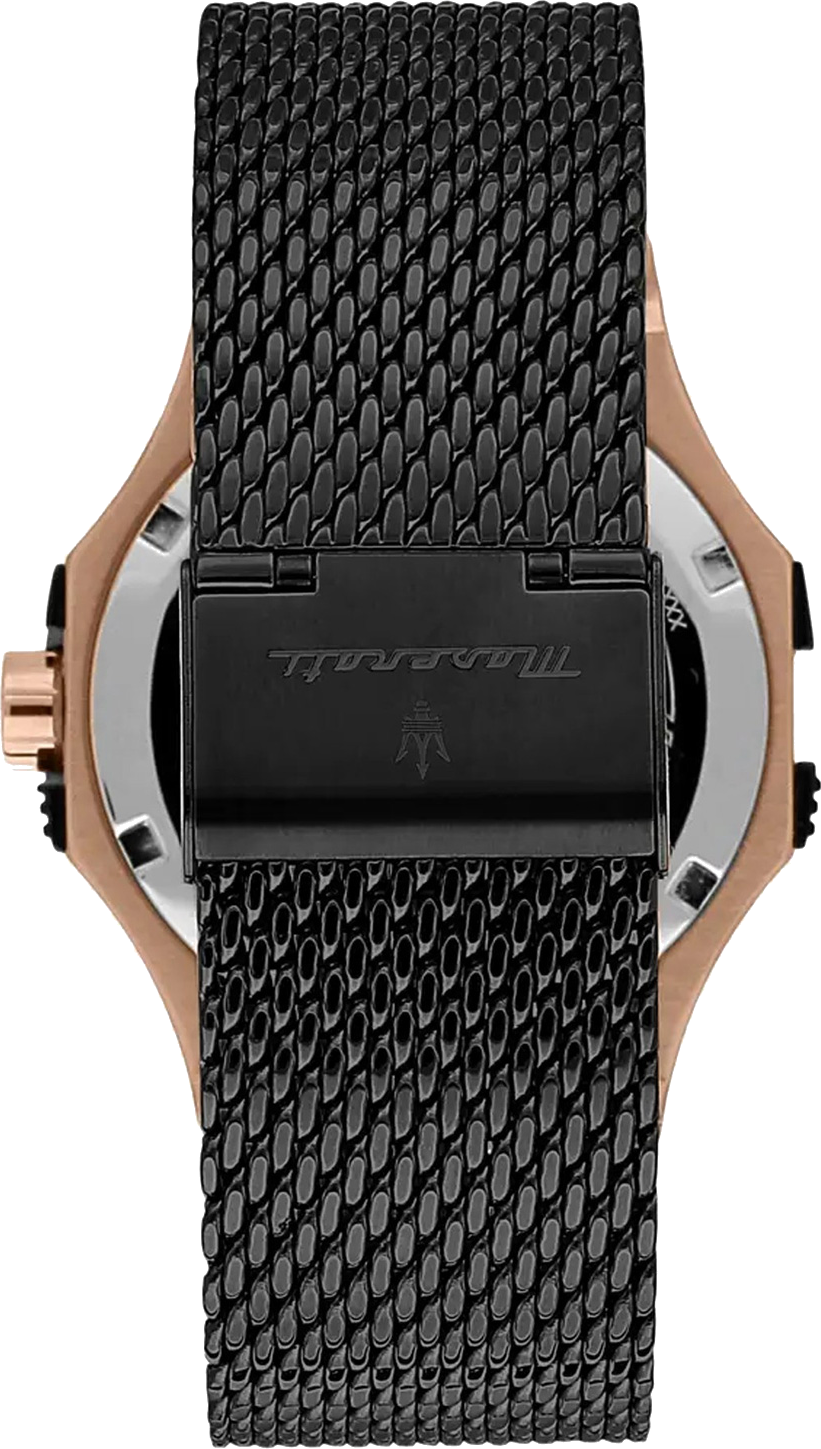 Montre Homme Maserati Potenza R8853108010 - Boîtier Or Rose, Cadran Noir, Bracelet Maille Milanaise Acier vue 3