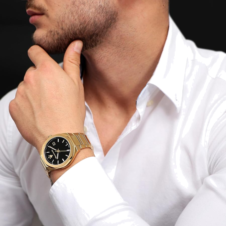 Montre Homme Maserati Stile R8853142004, boîtier et bracelet acier doré jaune vue 4