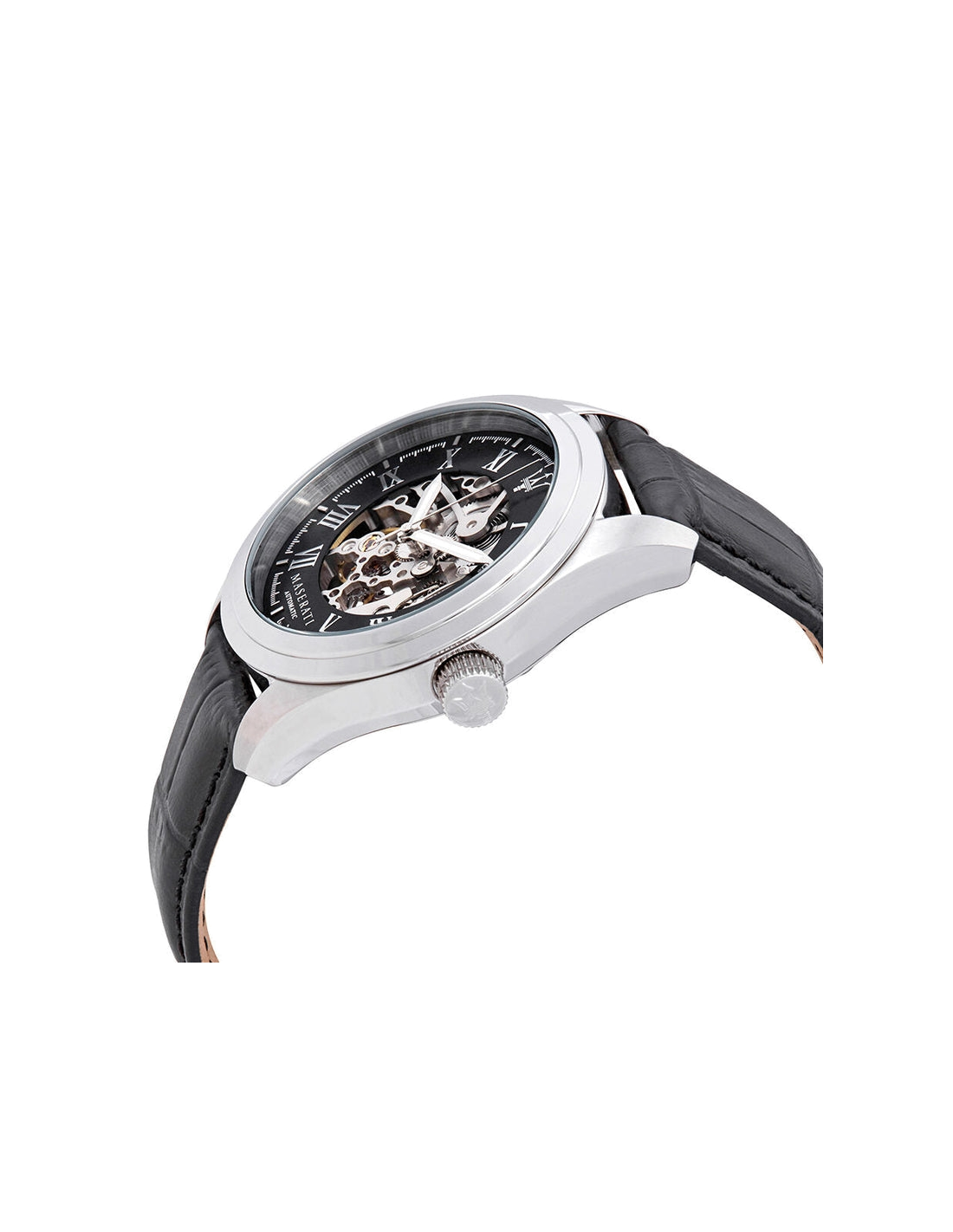 Montre Homme Maserati Traguardo R8871612001 Cadran squelette automatique, boîtier acier et bracelet cuir noir vue 2