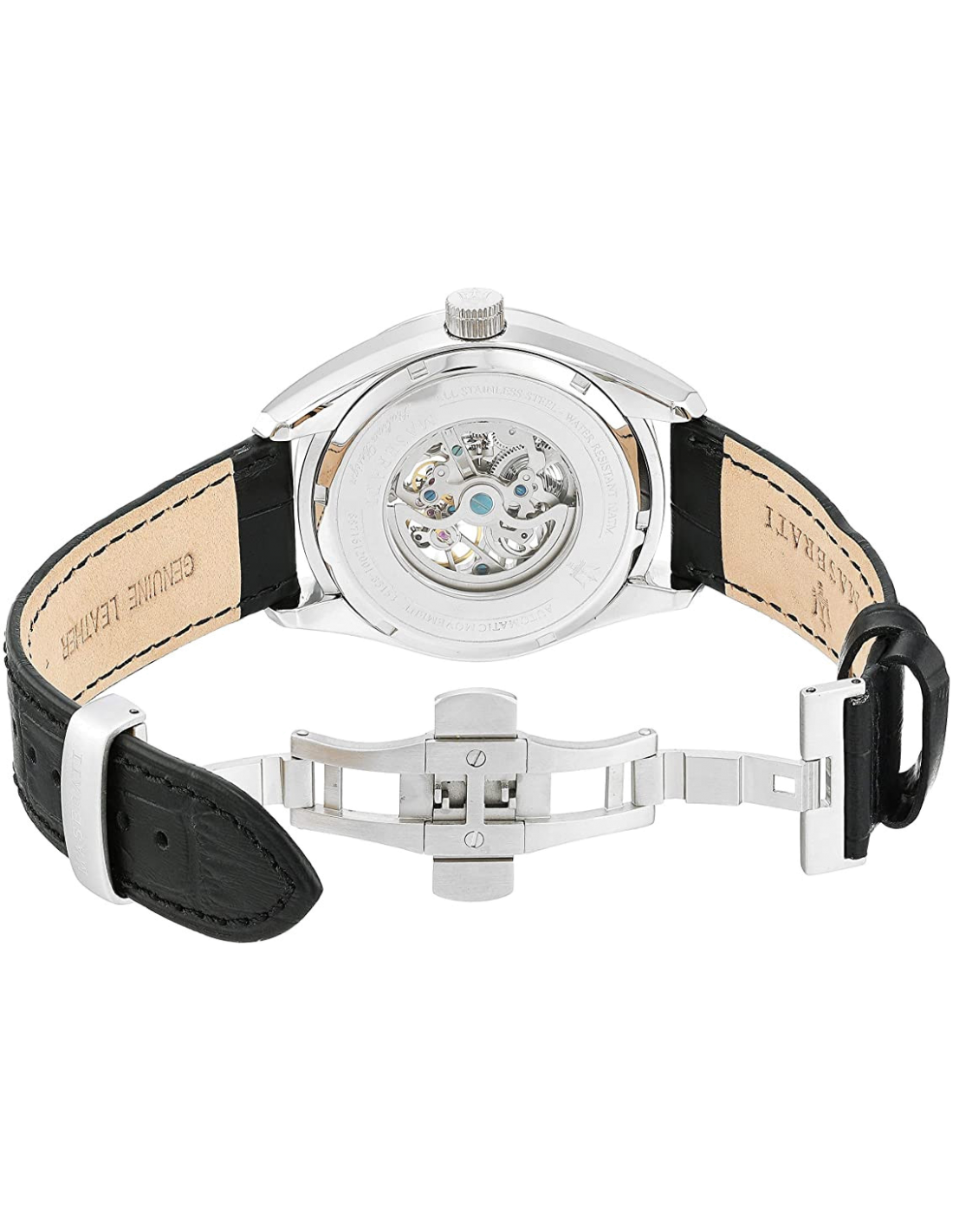 Montre Homme Maserati Traguardo R8871612001 Cadran squelette automatique, boîtier acier et bracelet cuir noir vue 3