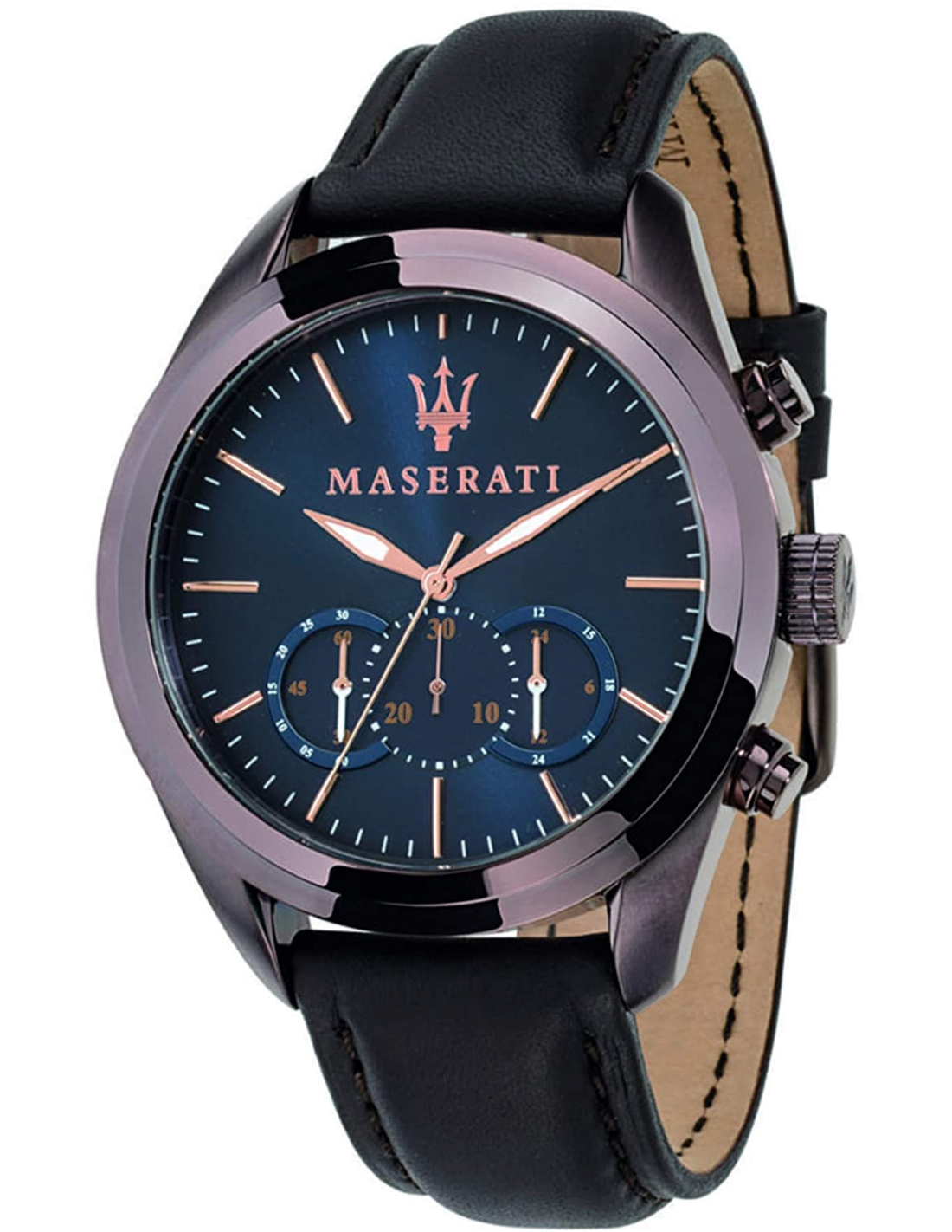 Montre Homme Maserati Traguardo R8871612008 - Boîtier Violet, Cadran Bleu, Bracelet Cuir Marron