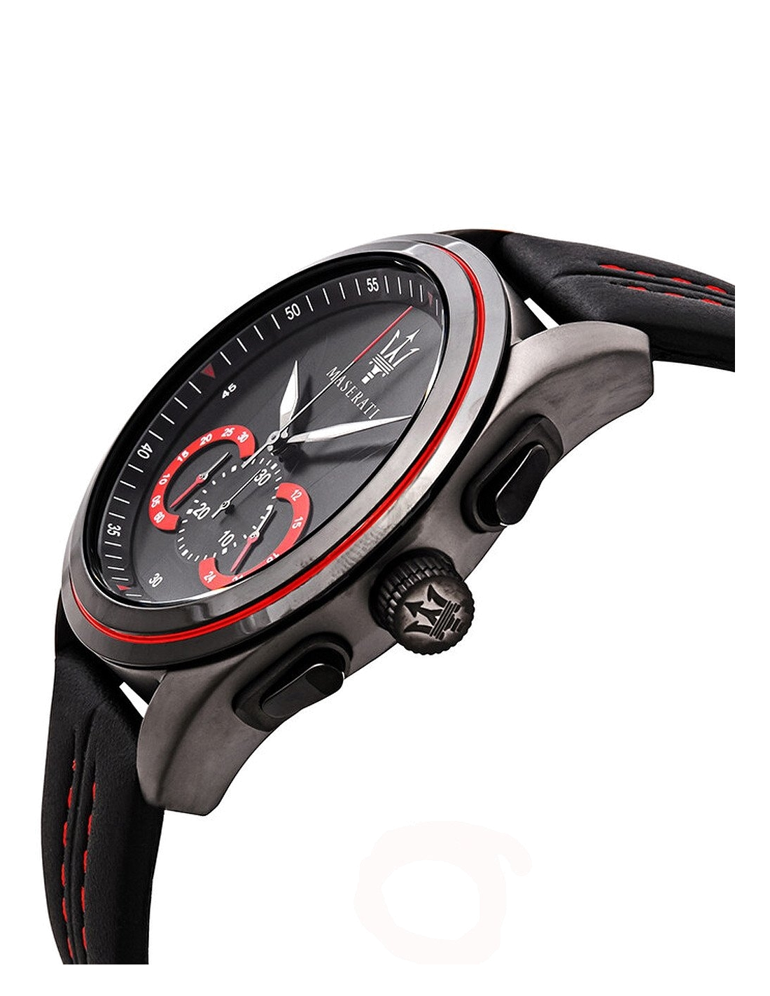 Montre Homme Maserati Traguardo R8871612023 Cadran Noir Boîtier Acier Bracelet Cuir Noir Surpiqûres Rouges vue 2