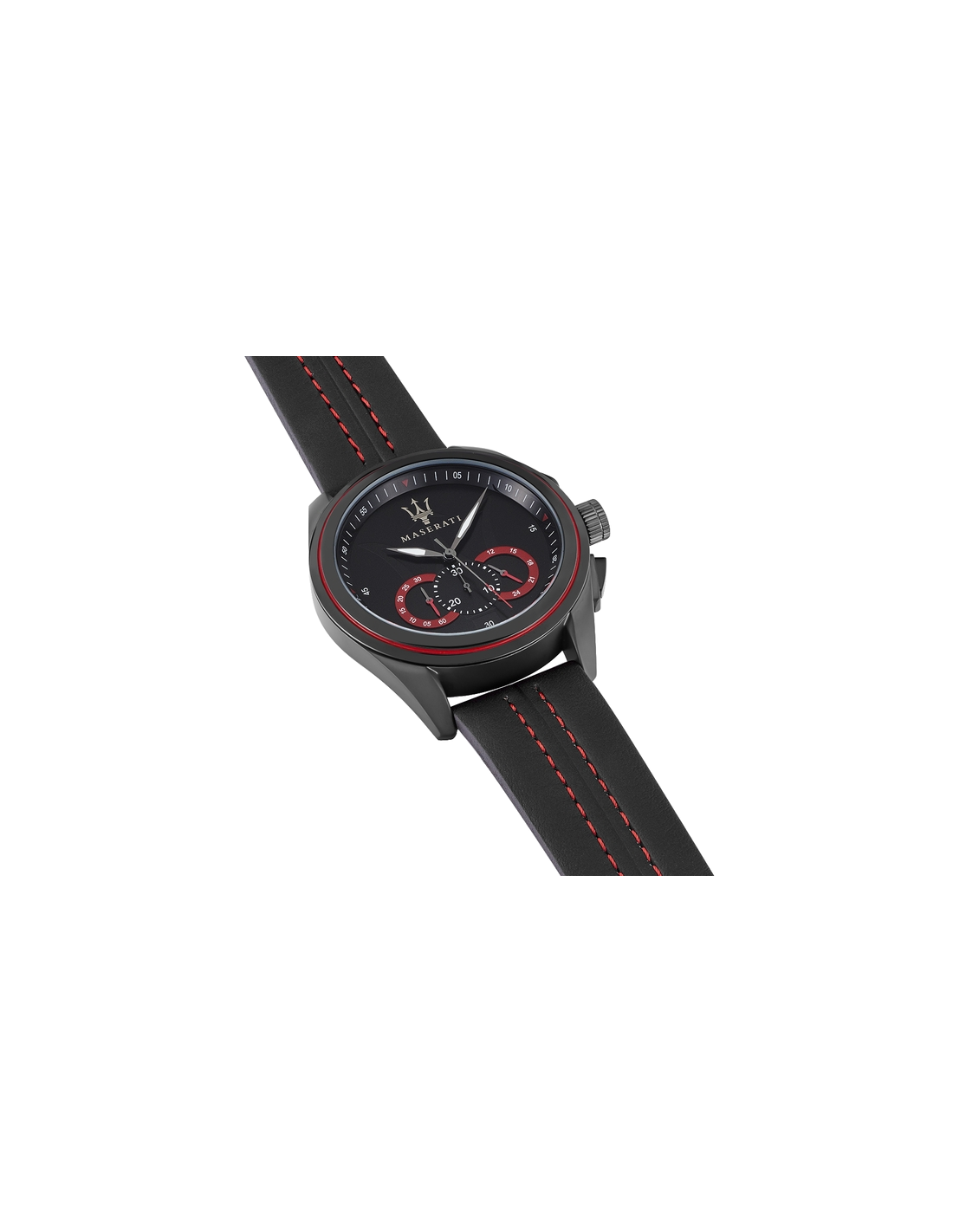 Montre Homme Maserati Traguardo R8871612023 Cadran Noir Boîtier Acier Bracelet Cuir Noir Surpiqûres Rouges vue 3