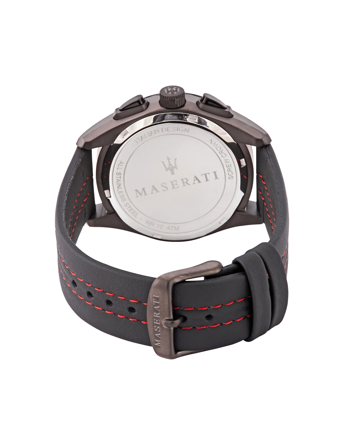 Montre Homme Maserati Traguardo R8871612023 Cadran Noir Boîtier Acier Bracelet Cuir Noir Surpiqûres Rouges vue 4