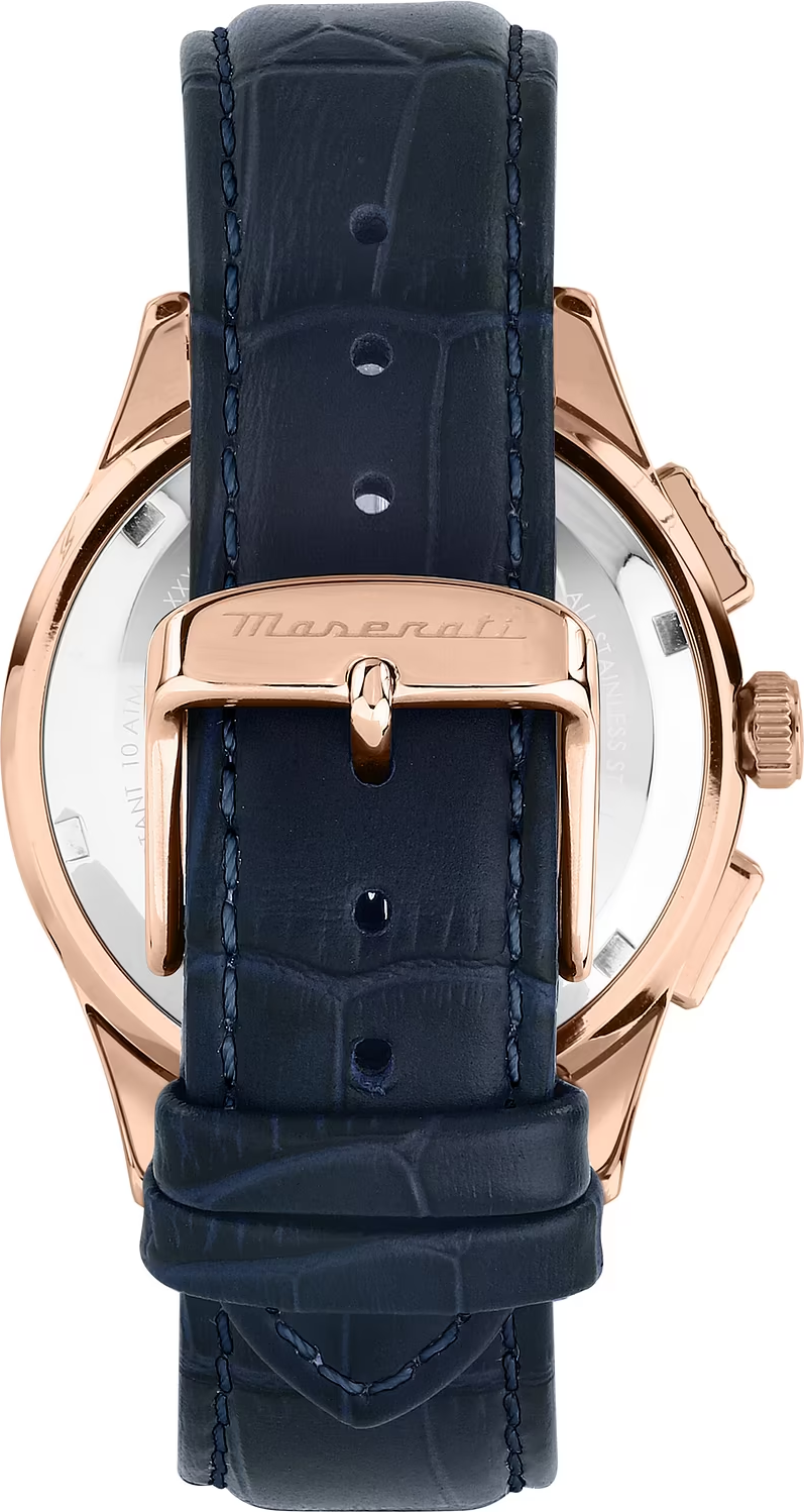 Montre Homme Maserati Sorpasso R8871624009 - Boîtier Acier Or Rose, Cadran et Bracelet Cuir Bleu vue 3