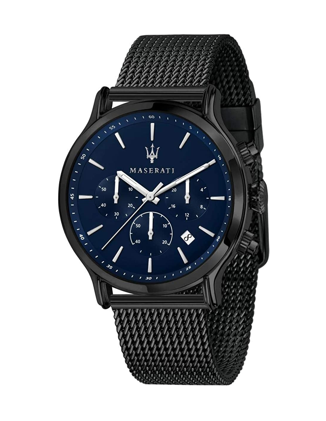 Montre Homme Maserati Epoca R8873618008 Cadran Bleu Bracelet Maille Milanaise Noir