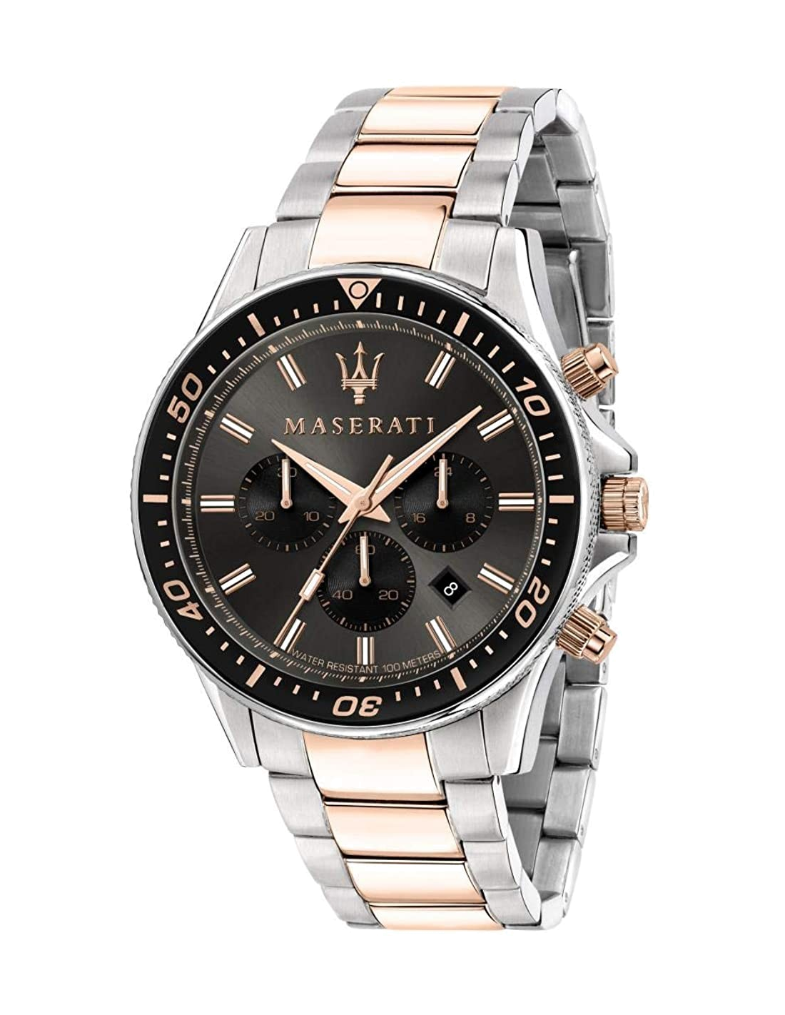 Montre Homme Maserati Sfida R8873640002 - Boîtier acier argent, cadran noir, détails or rose