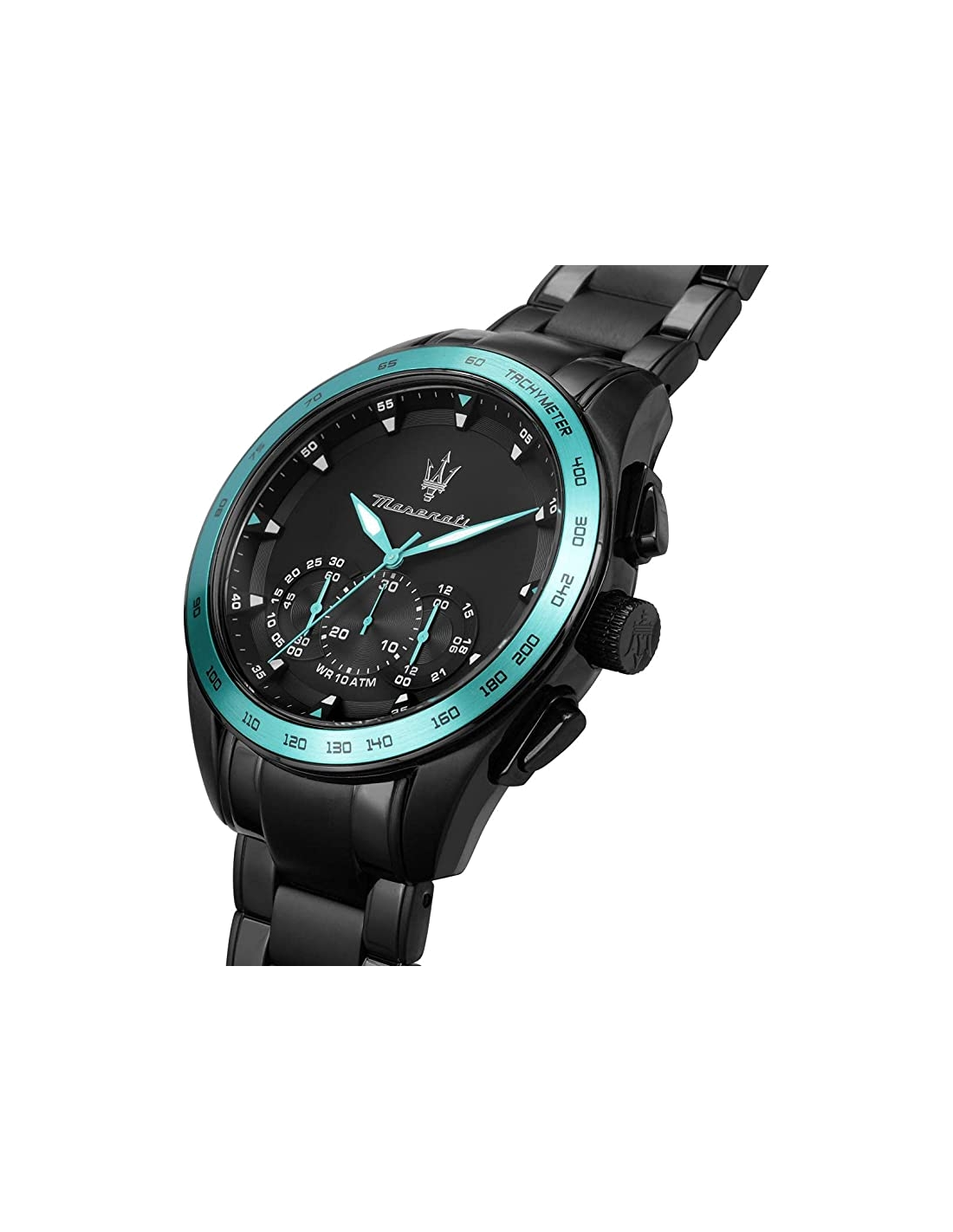 Montre Maserati Traguardo Aqua Edition Homme - Boîtier acier noir, détails turquoise - Réf. R8873644002 vue 2