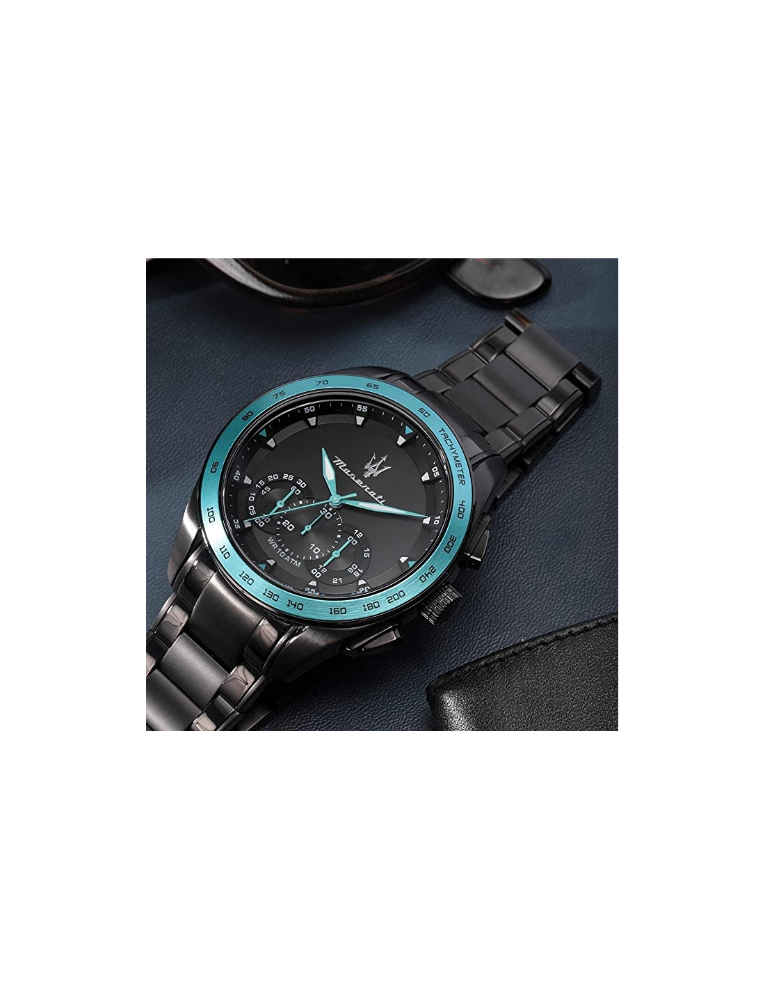 Montre Maserati Traguardo Aqua Edition Homme - Boîtier acier noir, détails turquoise - Réf. R8873644002 vue 5
