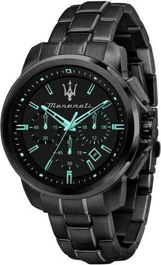 Montre Homme Maserati Successo Aqua Edition R8873644003 - Boîtier Acier Noir, Cadran Noir et Accents Turquoise
