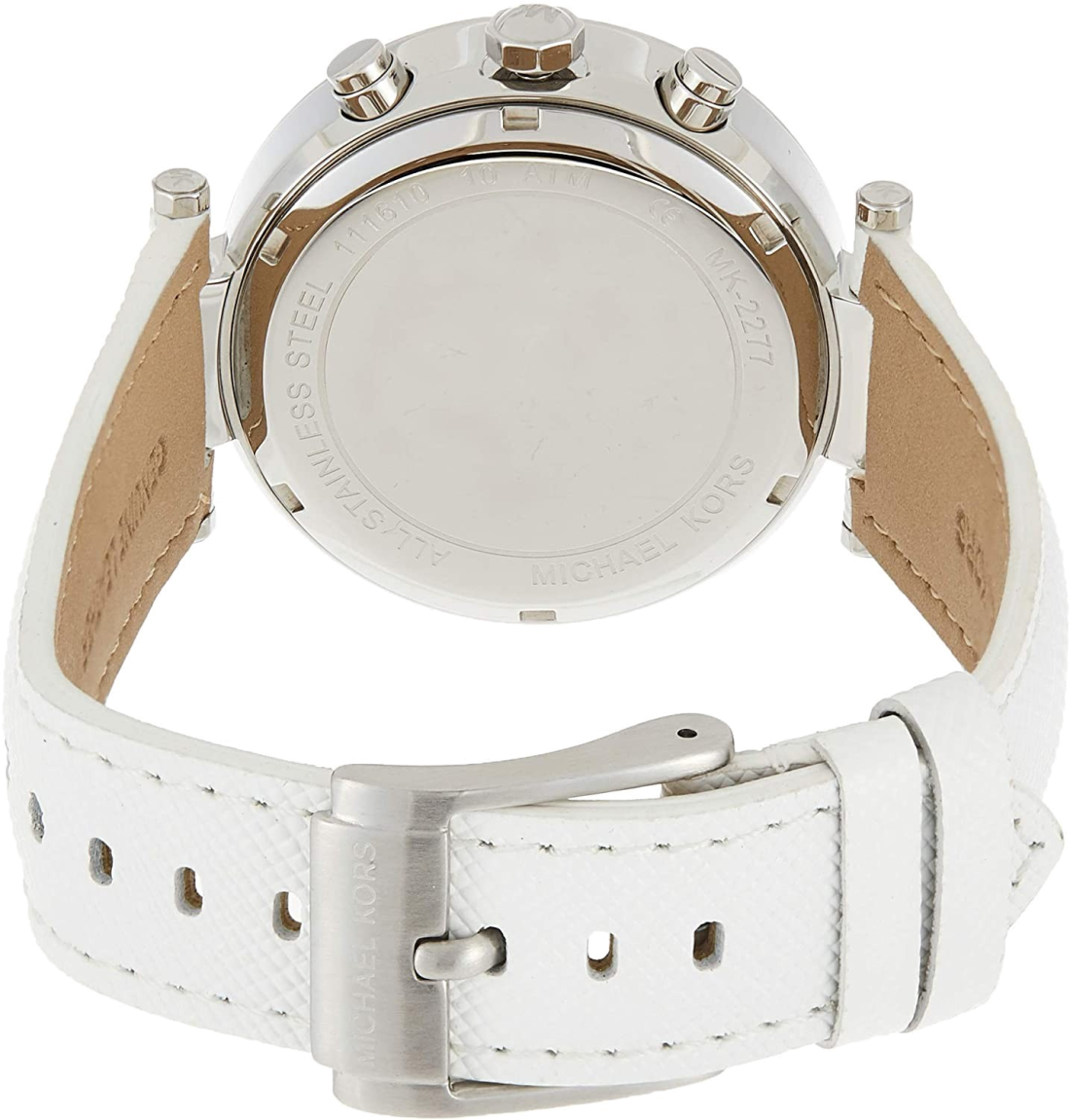 Montre Femme Michael Kors MK2277 - Cadran Blanc, Bracelet Cuir Blanc, Lunette Cristaux vue 3