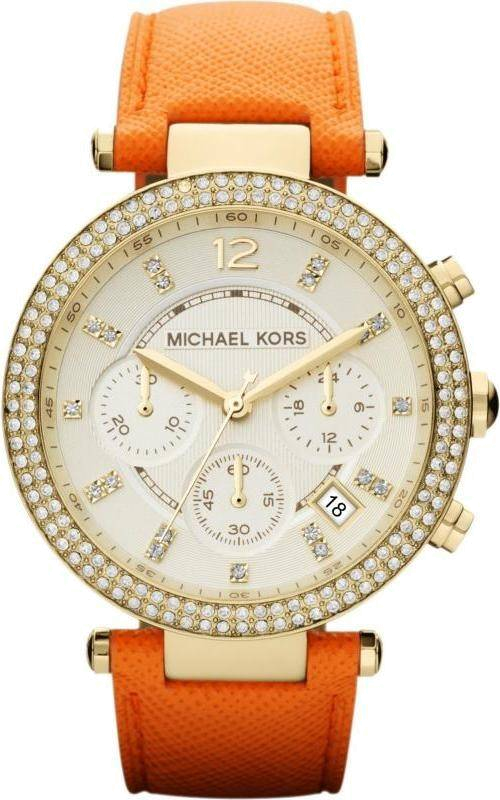 Montre Michael Kors MK2279 pour Femme - Cadran doré, bracelet cuir orange