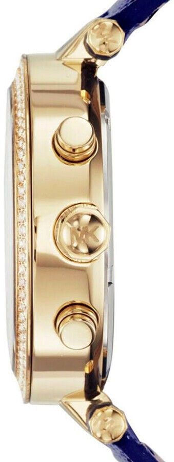 Montre Femme Michael Kors MK2280 Chronographe Acier Doré & Cadran Doré sur Bracelet Cuir Bleu Marine vue 2