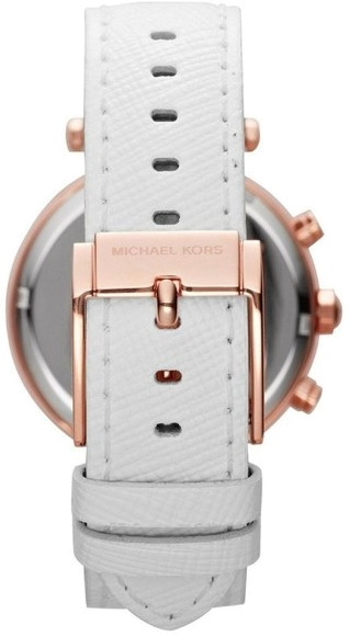 Montre Femme Michael Kors MK2281 Parker - Chronographe Or Rose, Cadran Blanc et Bracelet Cuir Blanc vue 3