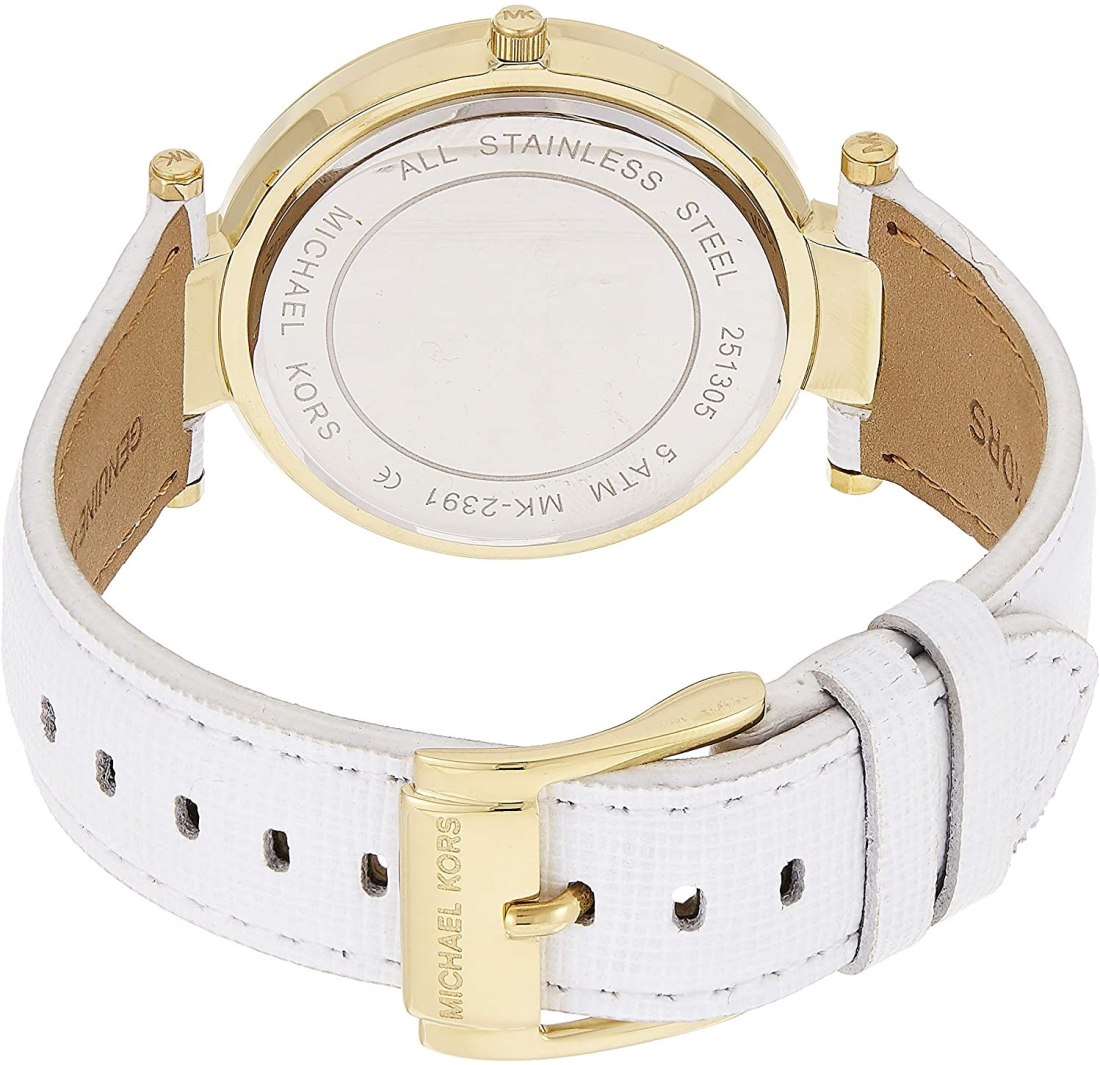 Montre Michael Kors Darci MK2391 - Cadran doré, bracelet cuir blanc pour femme vue 3