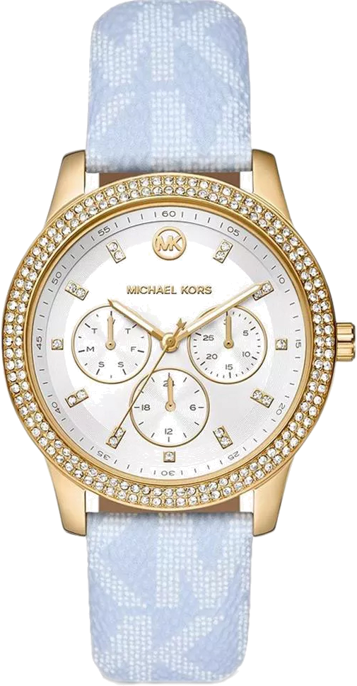 Montre Michael Kors MK2965 Tibby - Cadran multifonction blanc, bracelet cuir bleu - Pour femme