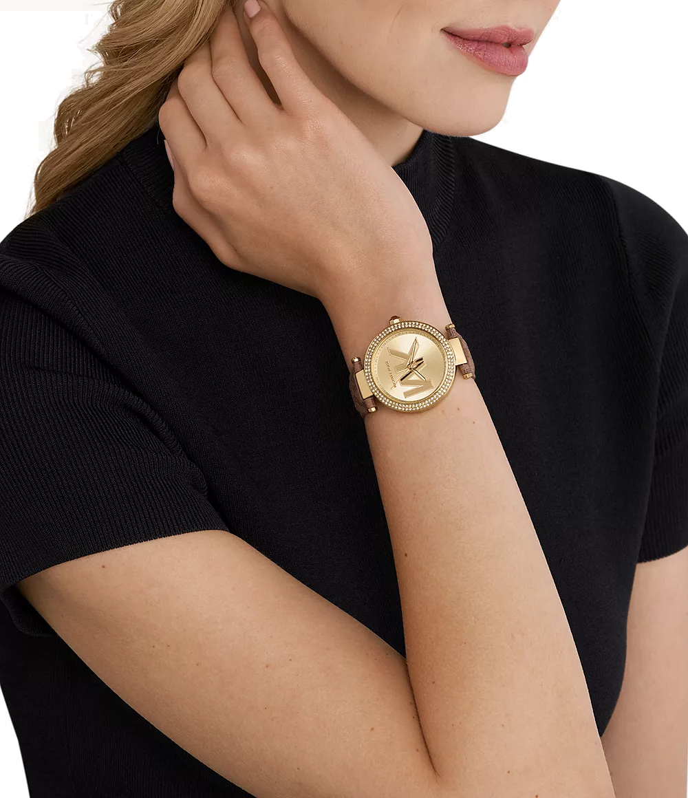 Montre Michael Kors Parker MK2973 bracelet en cuir marron imprimé MK vue 3