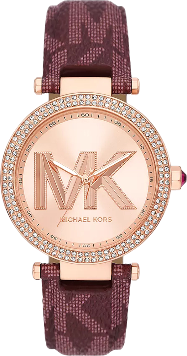 Montre Michael Kors Parker MK2974 pour femme, cadran or rose, bracelet cuir bordeaux