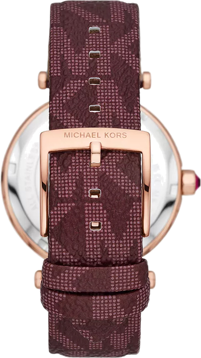 Montre Michael Kors Parker MK2974 pour femme, cadran or rose, bracelet cuir bordeaux vue 2