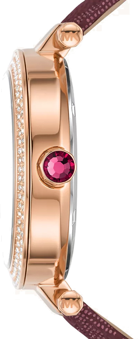 Montre Michael Kors Parker MK2974 pour femme, cadran or rose, bracelet cuir bordeaux vue 3