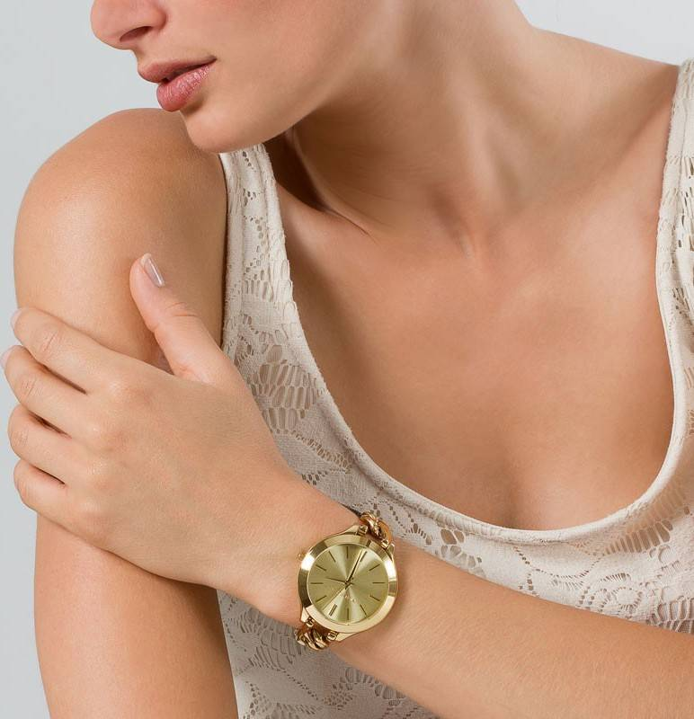 Montre Femme Michael Kors MK3222 Runway - Cadran et bracelet chaîne en acier doré vue 4