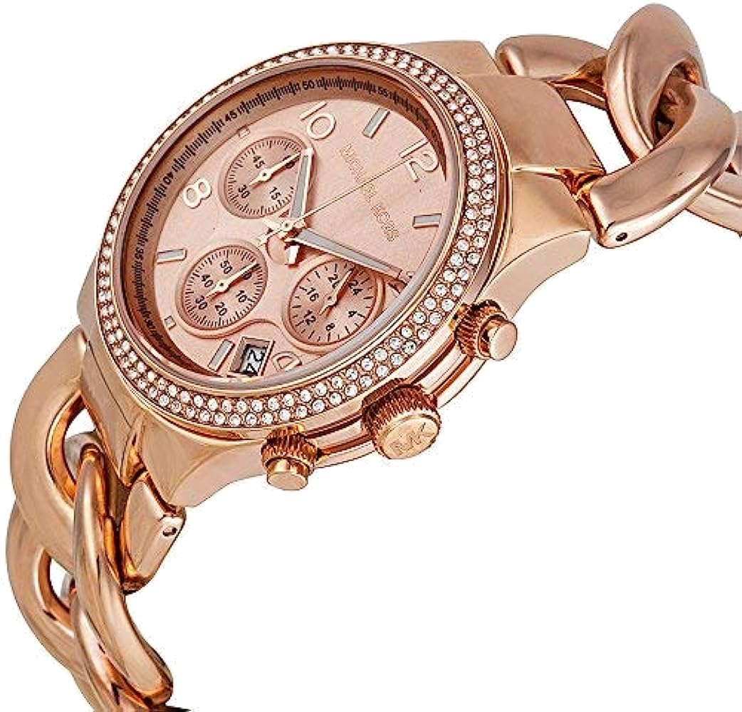 Montre Femme Michael Kors Runway MK3247 en acier or rose à gros maillons vue 2