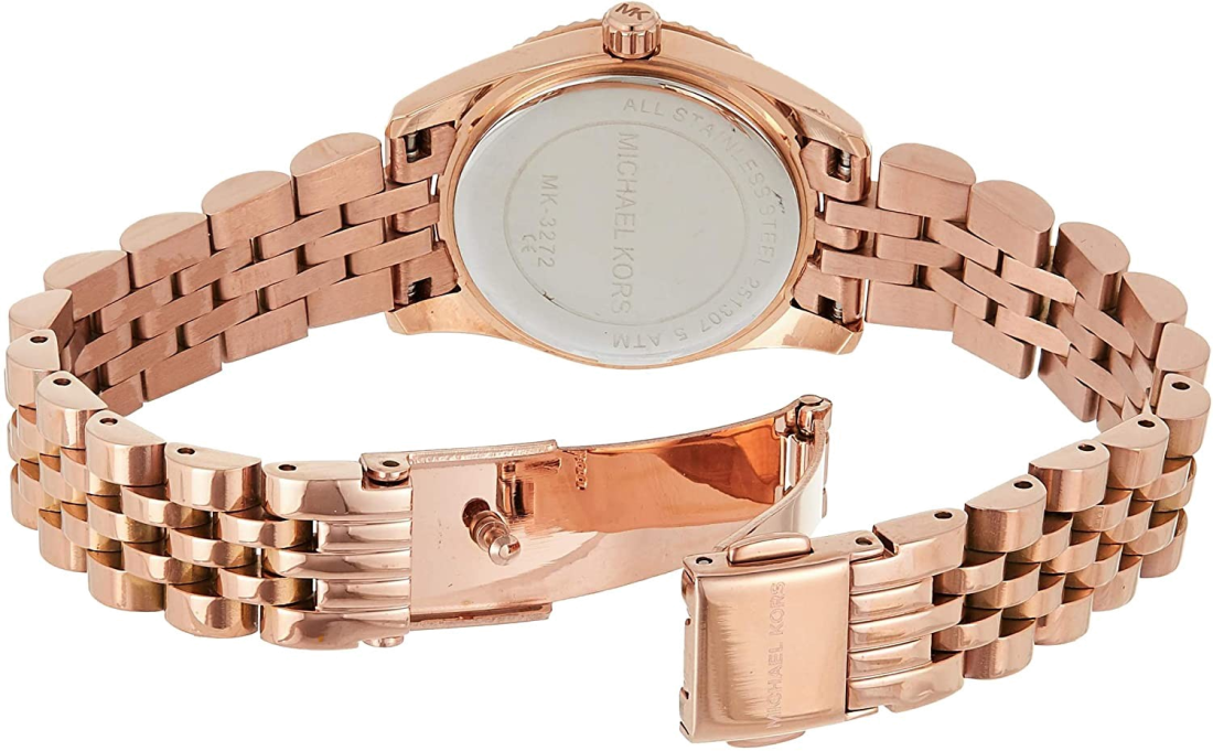 Montre-bracelet Femme Michael Kors Lexington MK3272 en acier or rose et cadran bleu vue 3
