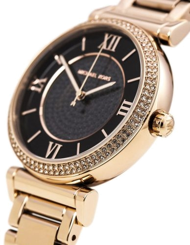 Montre Michael Kors MK3356 Bracelet Acier Doré Rose et Cadran Noir à Cristaux vue 2