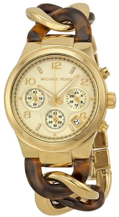Montre Michael Kors MK4222 Runway Femme - Cadran marron, bracelet or torsadé