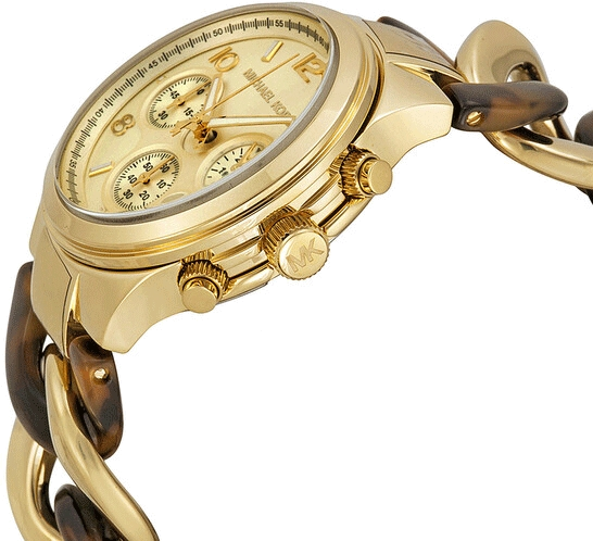 Montre Michael Kors MK4222 Runway Femme - Cadran marron, bracelet or torsadé vue 3