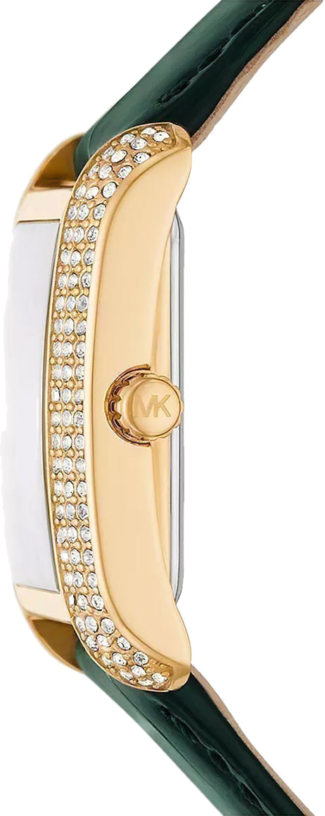 Montre Femme Michael Kors Emery MK4697 - Cadran et bracelet cuir vert - Boîtier or rectangulaire vue 3