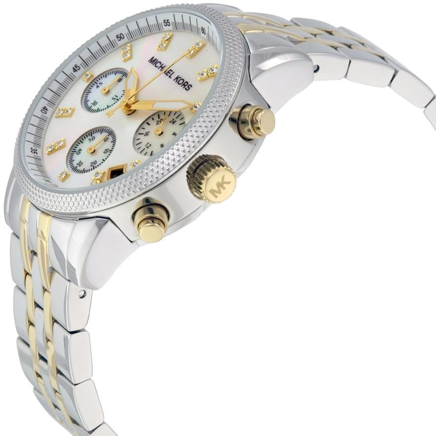 Montre Michael Kors Ritz MK5057 Chronomètre cadran nacre bracelet bi-ton doré argent vue 2