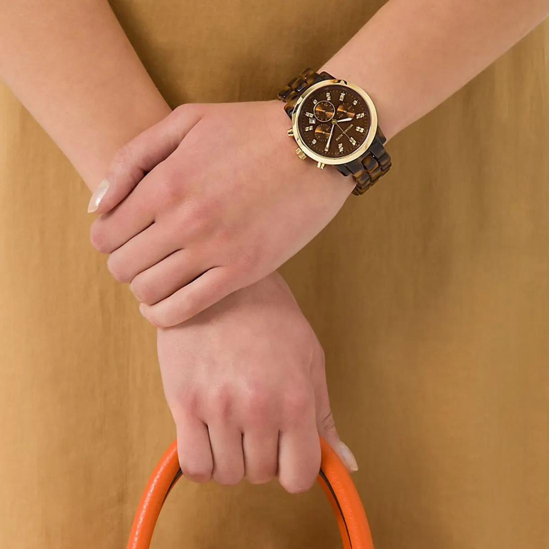 Montre Femme Michael Kors MK5216 en Acétate Écaille de Tortue et Cadran Doré vue 4