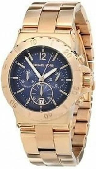 Montre Femme Michael Kors MK5410 Chronographe Cadran Bleu et Bracelet Or Rose vue 3