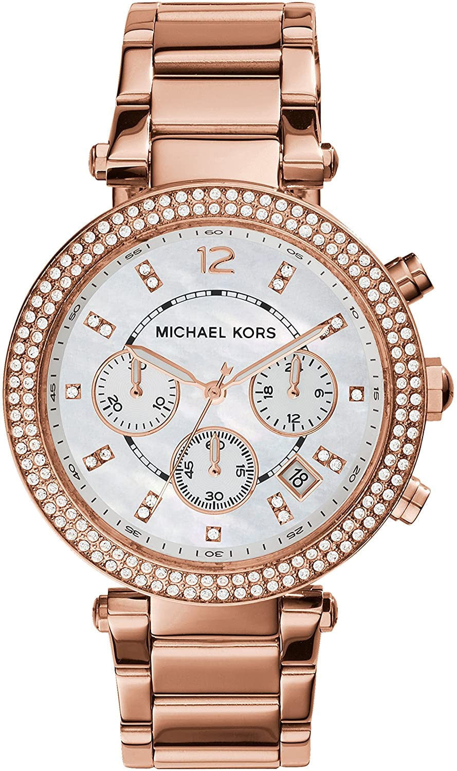 Montre Michael Kors Parker MK5491 Femme - Boîtier Or Rose, Cadran Blanc et Lunette à Cristaux