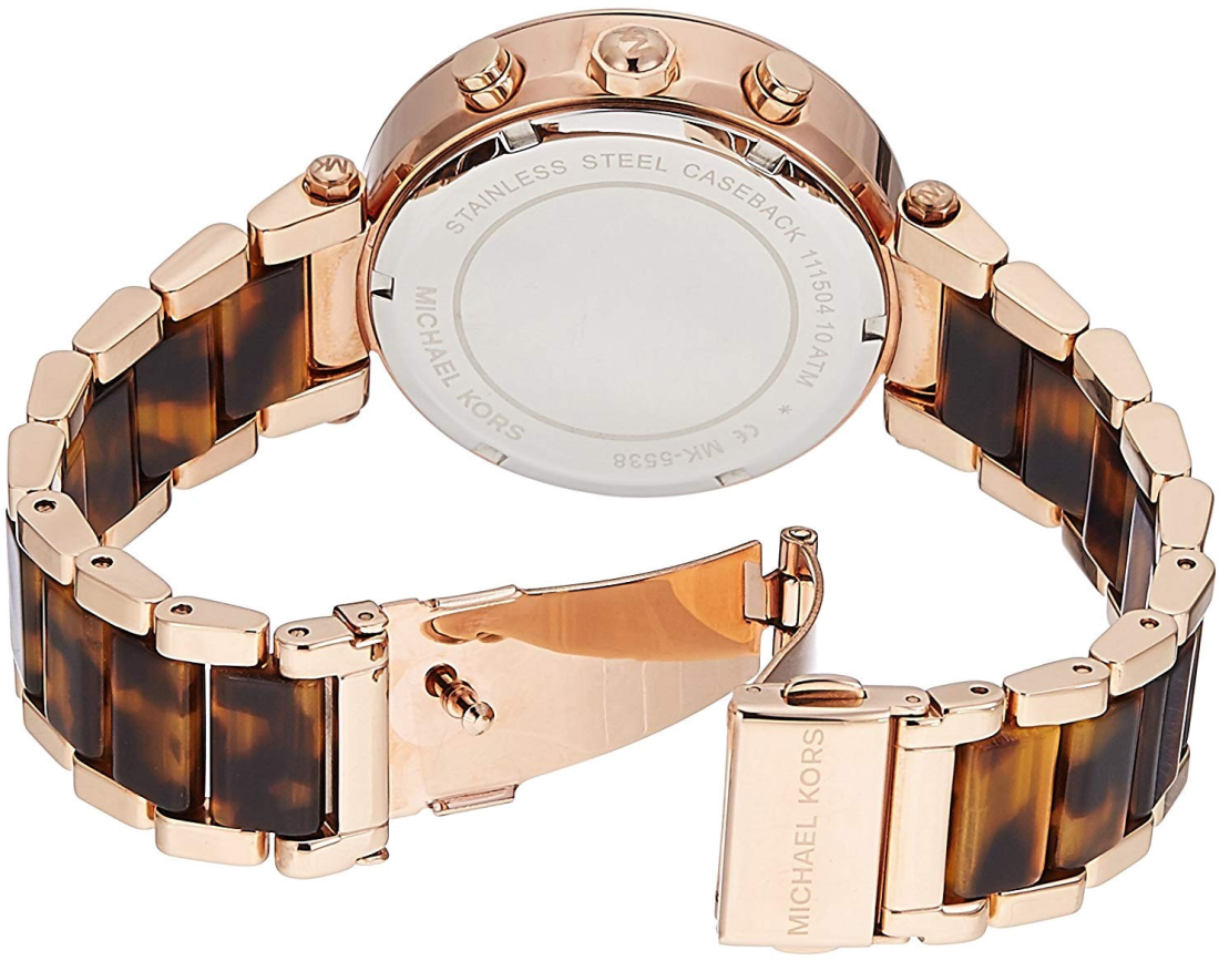 Montre Michael Kors Parker MK5538 pour Femme - Cadran Fuchsia, Bracelet Marron Acier et Acétate vue 3
