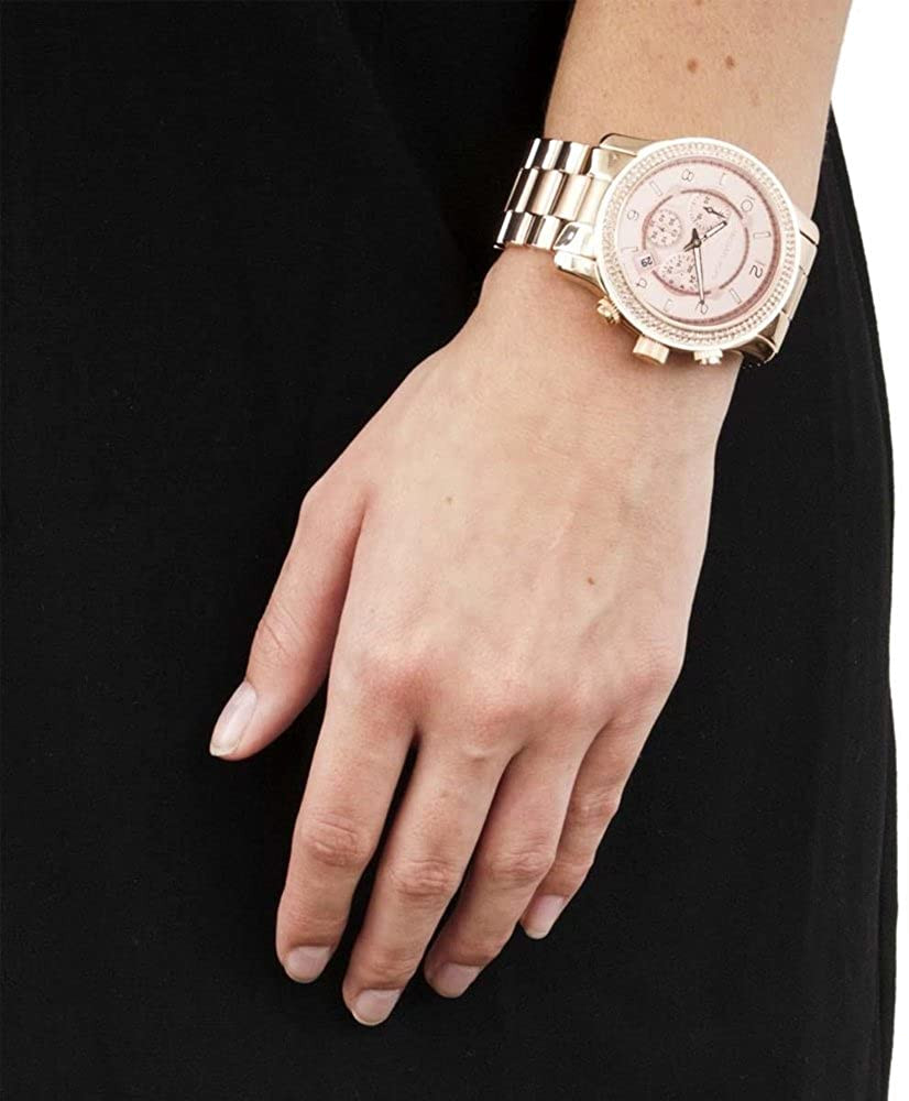 Montre Femme Michael Kors MK5576 Chronographe Acier Doré Rose Lunette Strass vue 4