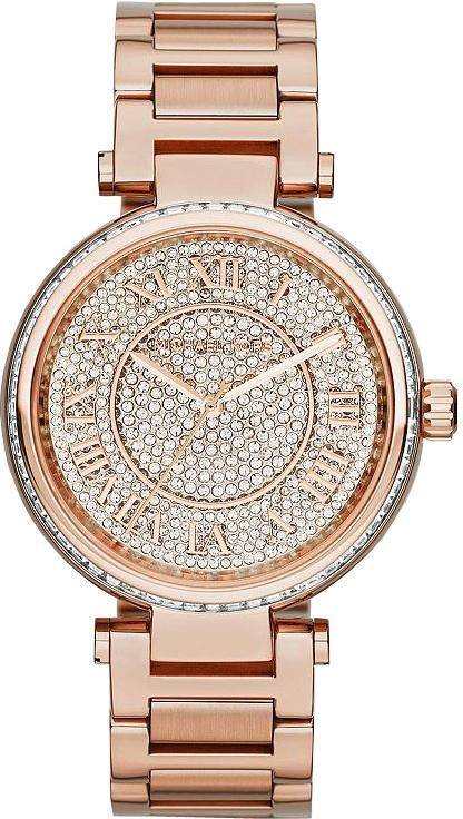 Montre Michael Kors Skylar MK5868 pour Femme, Cadran Or Rose Pavé de Cristaux, Bracelet Acier Doré Rose