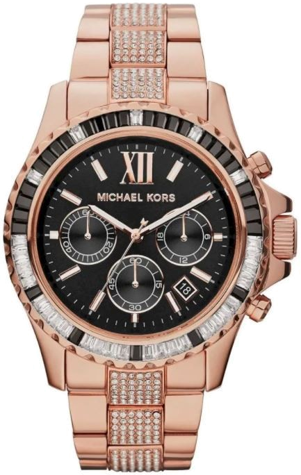 Montre Michael Kors MK5875 Everest Femme en Acier Or Rose, Cadran Noir et Cristaux