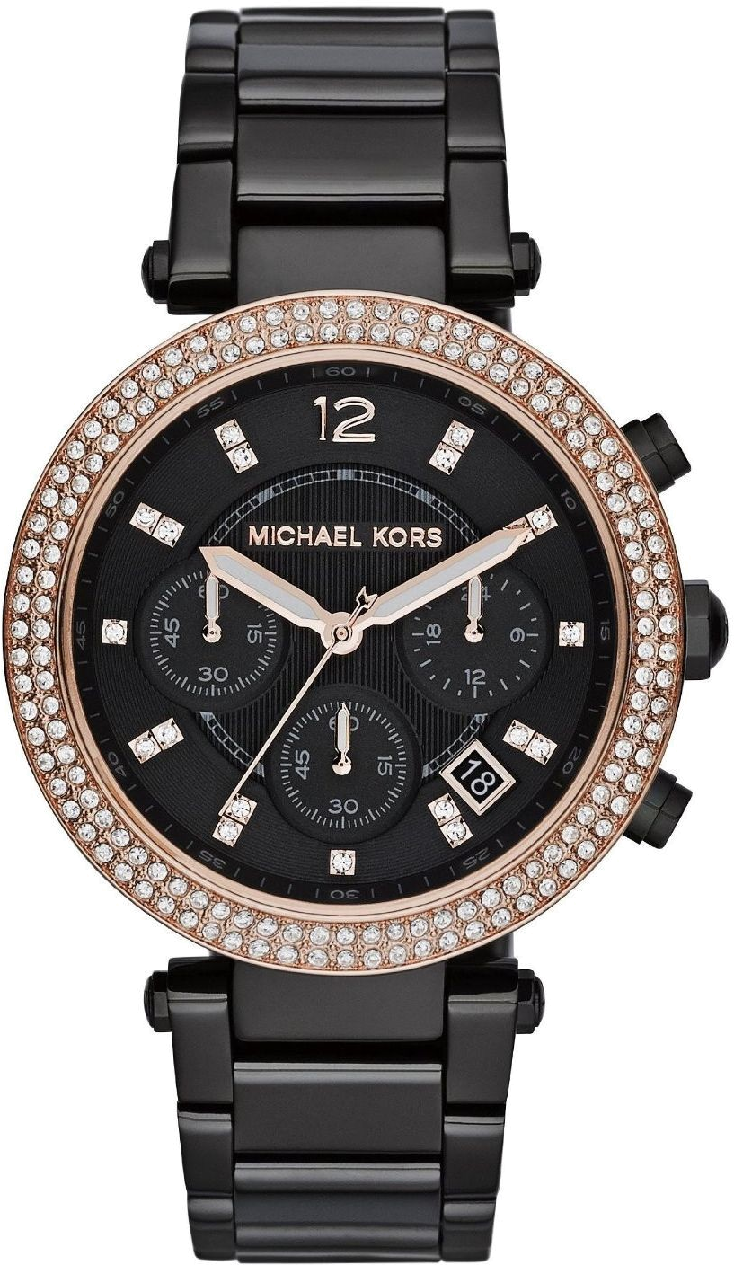 Montre femme Michael Kors Parker MK5885 - Cadran noir, boîtier acier, bracelet noir